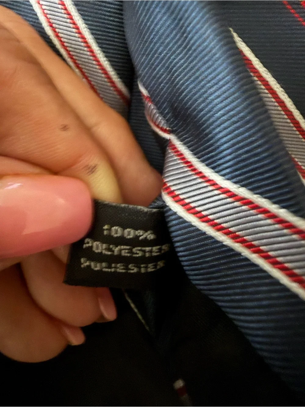 Ketch Classic Navy Blue Men's Stripe Tie with Red and White Accents